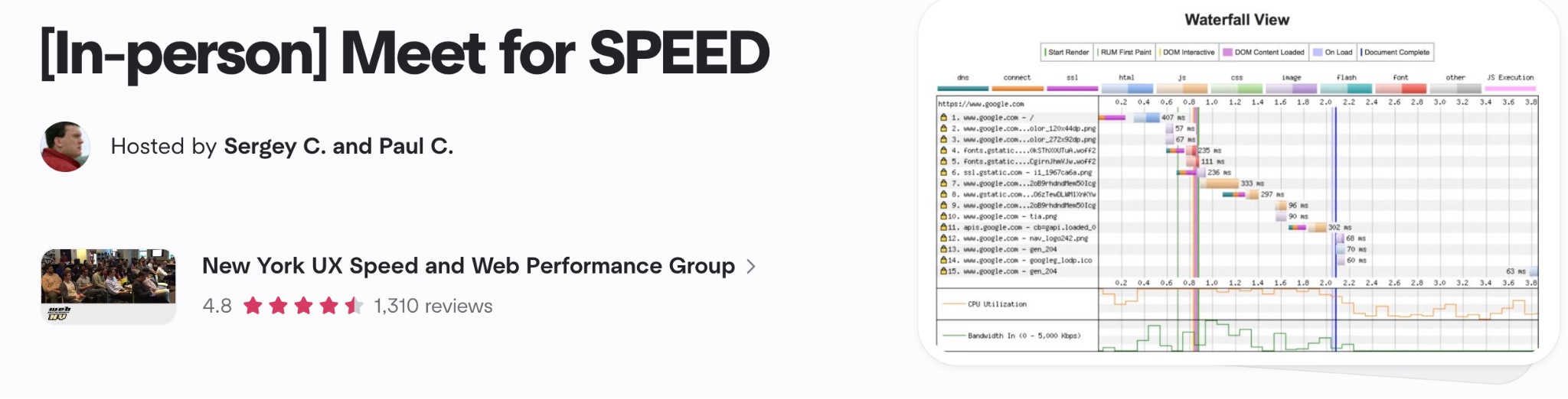 Meetup listing for the in-person "Meet for SPEED" session
